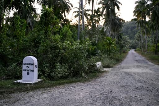 Une route près du village de Campbell Bay sur l'île de Grande Nicobar, dans l'archipel indien des Andaman-et-Nicobar, le 26 mars 2026