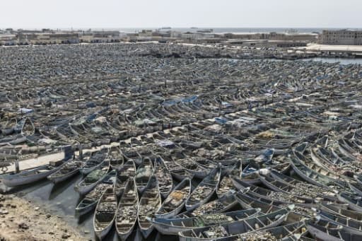 Pirogues amarrées au port de Nouadhibou, en Mauritanie