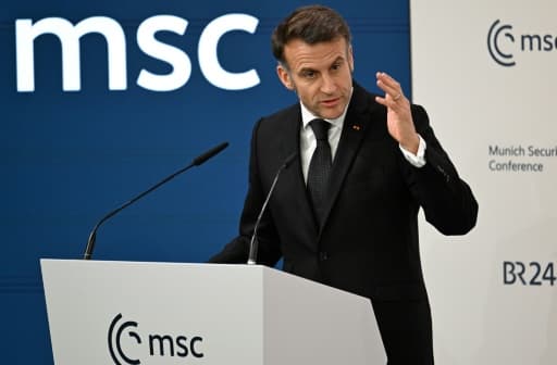 Le président français Emmanuel Macron à la tribune de la Conférence de Munich sur la sécurité