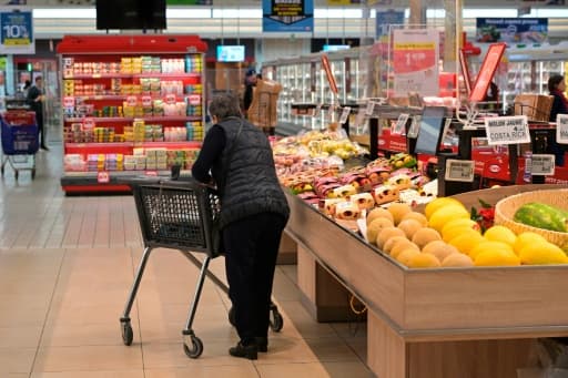 Dans les rayons d'un supermarché en France, une personne pousse un chariot