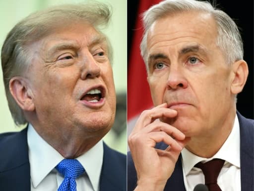 Portraits côte à côte du président américain Donald Trump et du Premier ministre canadien Mark Carney