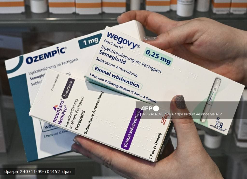 Boîtes d'Ozempic 1 mg, Wegovy 0,25 mg FlexTouch et Mounjaro KwikPen 5 mg tenues en pharmacie