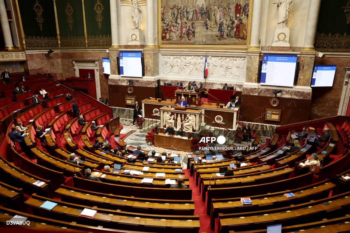 L'hémicycle de l'Assemblée nationale, en grande partie vide, une ministre à la tribune